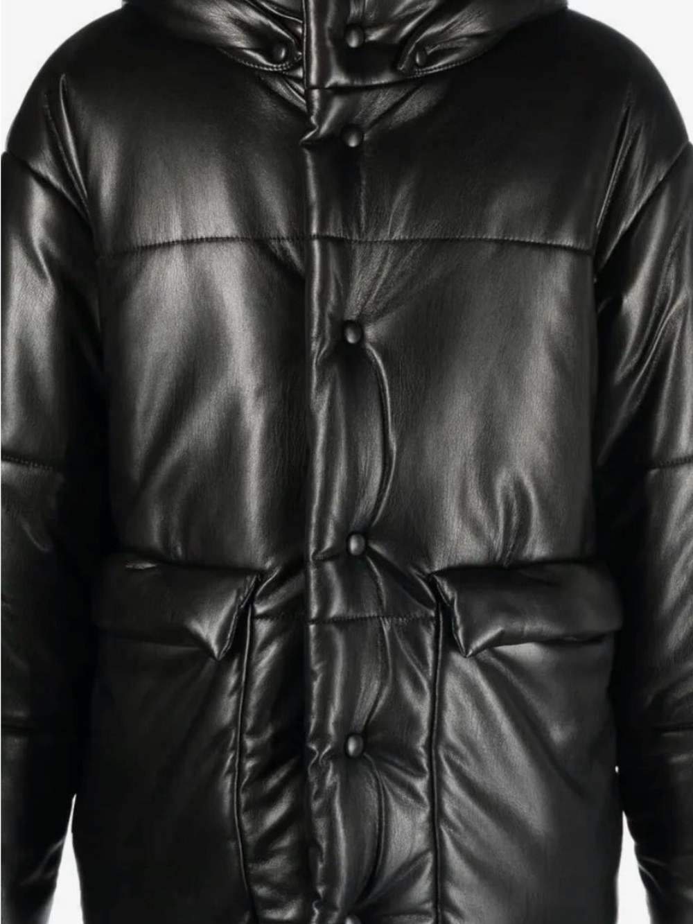 NWT Nanushka Men's Black Hide Vegan-Leather Puffer Jacket Coat Size XL
